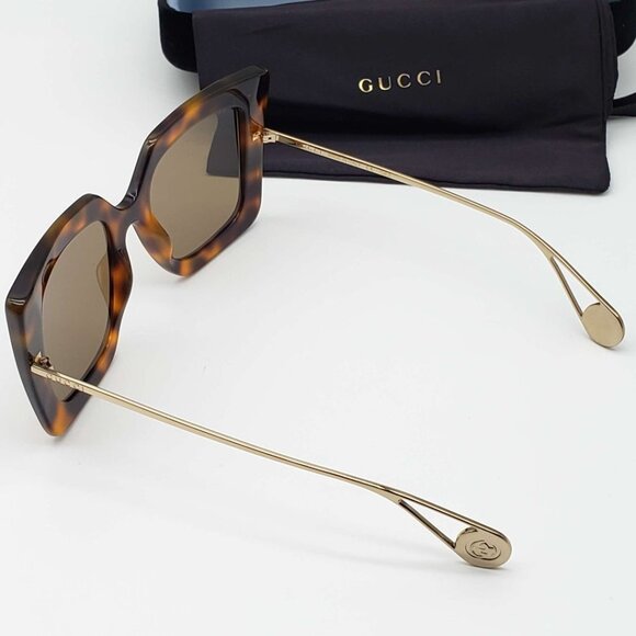 Gucci Havana Gold Brown Square Ladies Sunglasses - Picture 6 of 14
